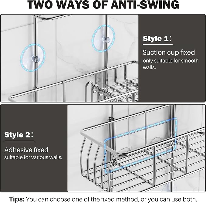 Epicano Anti-Swing Hanging Shower Caddy Stainless Steel 304, Over Head Shower - Image 7