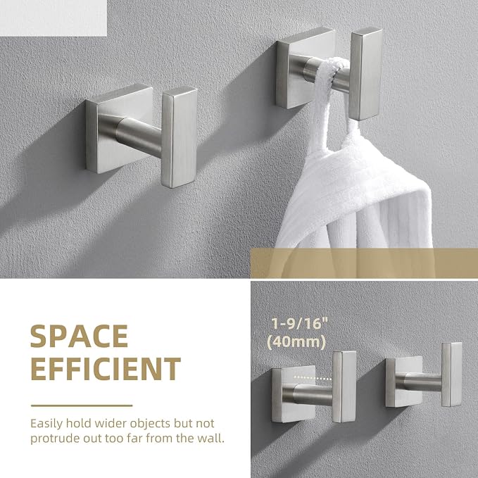 Angle Simple Bathroom Towel Hook 2 Pack, SUS304 Stainless Steel Bath Robe Holder - Image 5