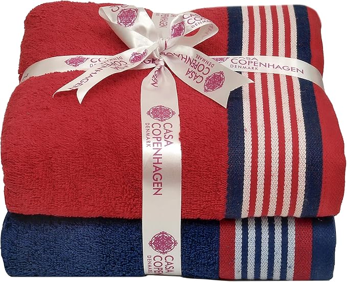 CASA COPENHAGEN He & She 6 Pieces Towel Set- American Blue + Red, 550 GSM 2 - Image 7
