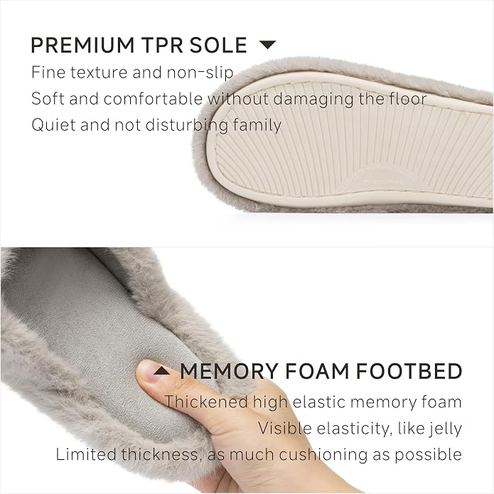 Chantomoo Womens Slippers Memory Foam Fuzzy Cross Band Faux Fur Slippers - Image 4