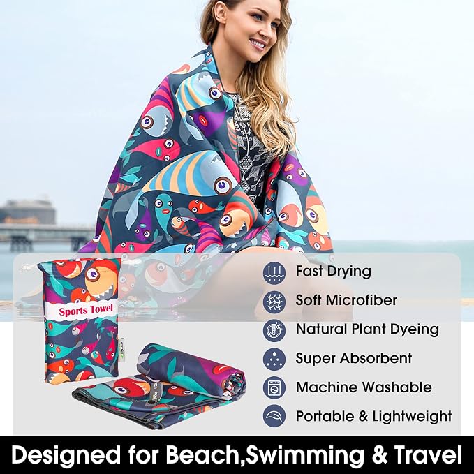 4Monster Microfiber Beach Towel Quick Dry, Super Absorbent Lightweight Travel - Image 2