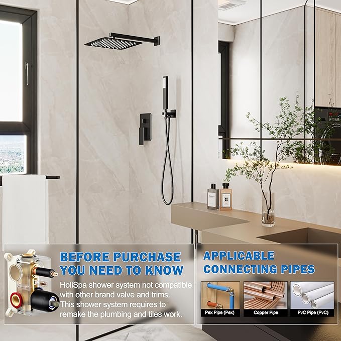 Shower System, Wall Mounted High-Pressure Showerhead Combo Set Included Valve - Image 2