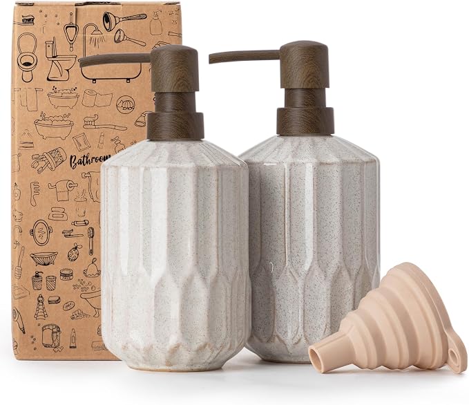 Fun Elements Bathroom Soap Dispenser Set, 16 OZ Ceramic Hand Soap Dispenser by IntoYourHouseOntoYourTable