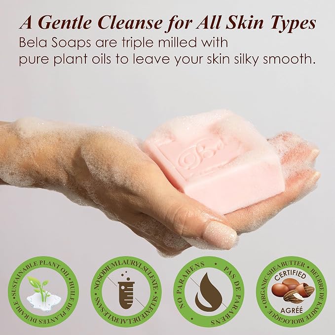 BELA Rose Soap 3.3 OZ Pack of 12, French Triple Milled Bar Soap Rose and Petals - Image 3