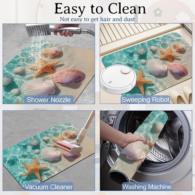 Elightvap Starfish Seashell on Beach Bathroom Mat Quick Drying Non Slip Bath - Image 6