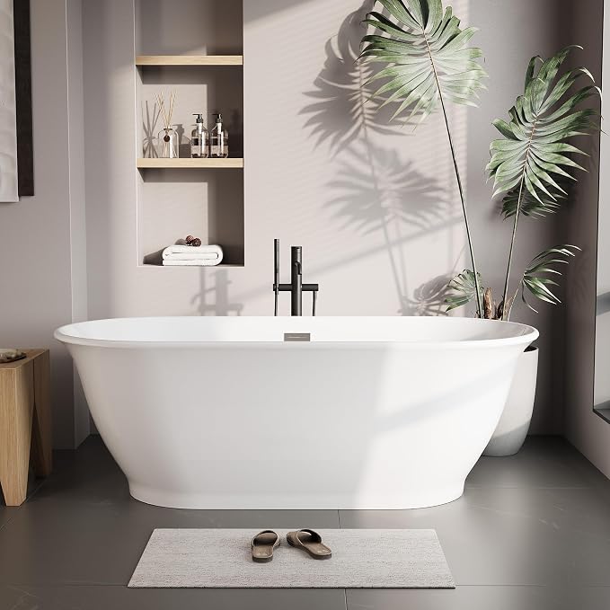 59 in Acrylic Freestanding Bathtub, Soaking Bathtub by Unknown