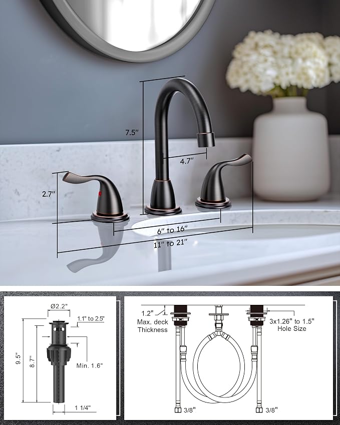 ARCORA Bathroom Sink Faucet 3 Hole, Oil Rubbed Bronze Bathroom Faucet, 8 Inch - Image 7