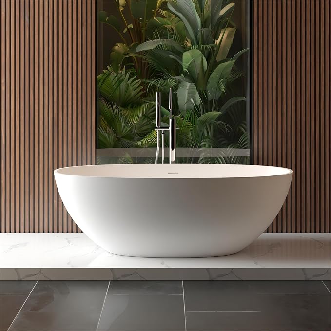 Abruzzo 65" Matte White Freestanding Solid Surface Bathtub, Luxury Handcrafted - Image 5