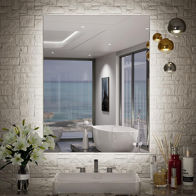TETOTE 24 x 32 Inch LED Backlit Bathroom Vanity Mirror, Touch Button, Water by TETOTE