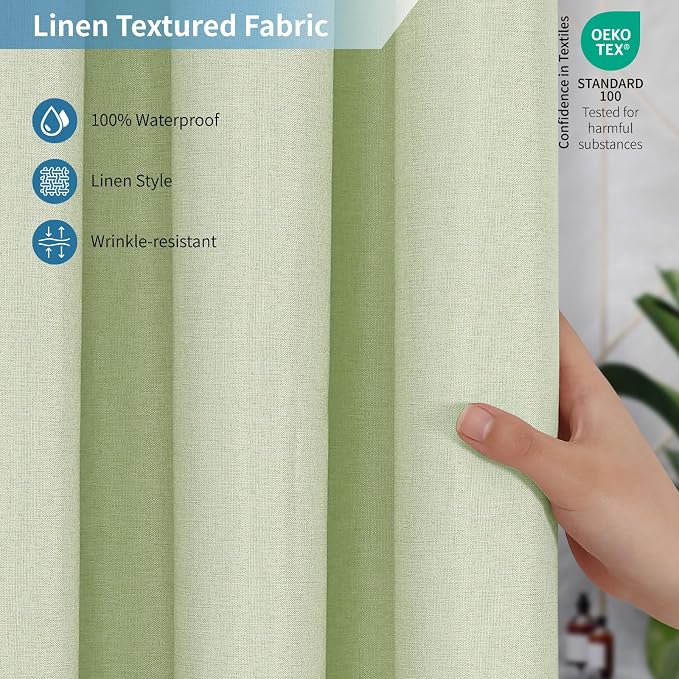2-in-1 Waterproof Long Fabric Shower Curtain or Liner, Linen Textured, 78 Inch - Image 4