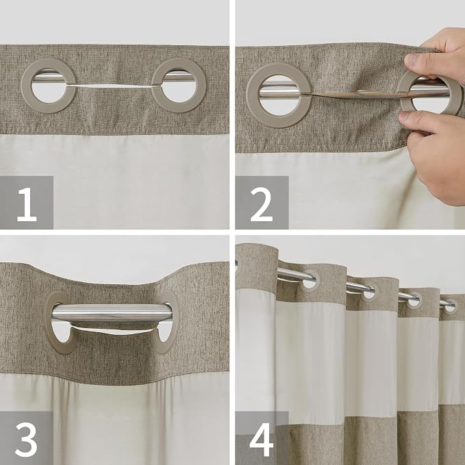 Long No Hooks Needed Linen Textured Shower Curtain - Image 5