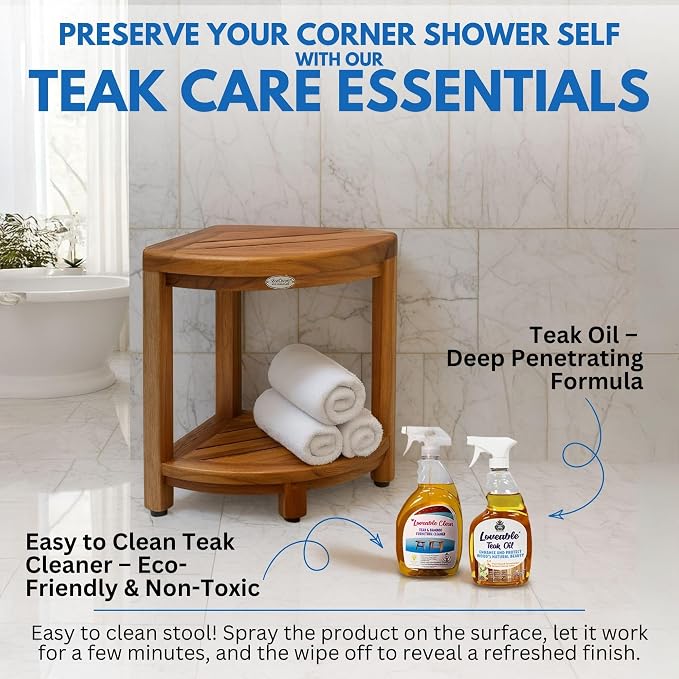 DecoTeak Teak Corner Shower Shelf – 2 Tier Waterproof Bathroom Storage - Image 9