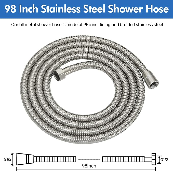 RUMOSE 98 inches Shower Hose Shower Head Extension Hose Extra Long Stainless - Image 6