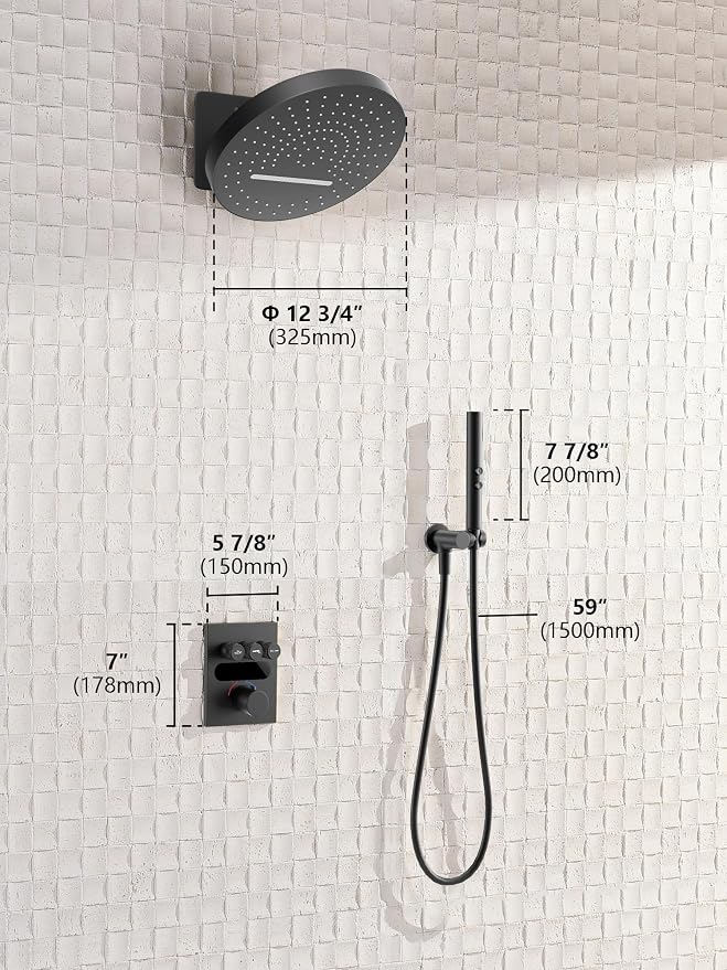 Lefton Shower System in Fahrenheit Display, 13” Overhead Round Rainfall Shower - Image 7