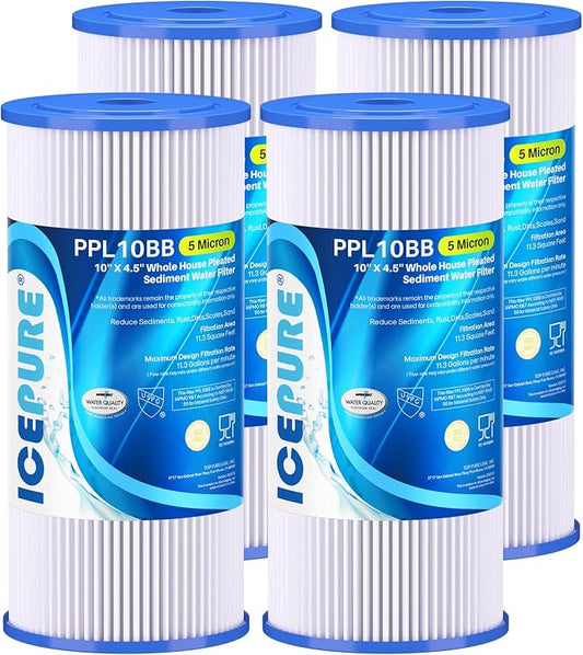 ICEPURE 5 Micron 10" x 4.5" Whole House Sediment Pleated Water Filter by ICEPURE