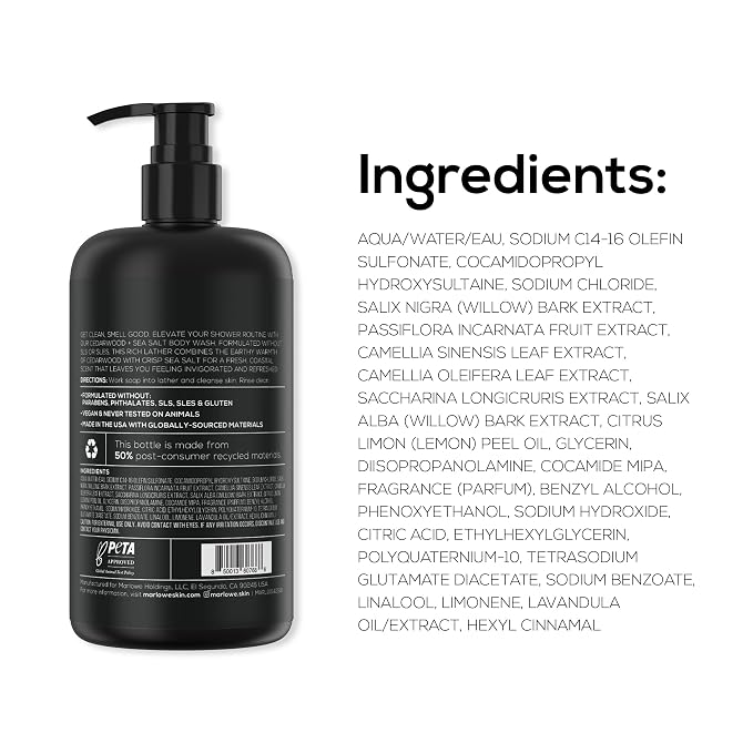 MARLOWE. No. 103 Body Wash 15 oz Pump, Cedarwood + Sea Salt, Energizing & - Image 9