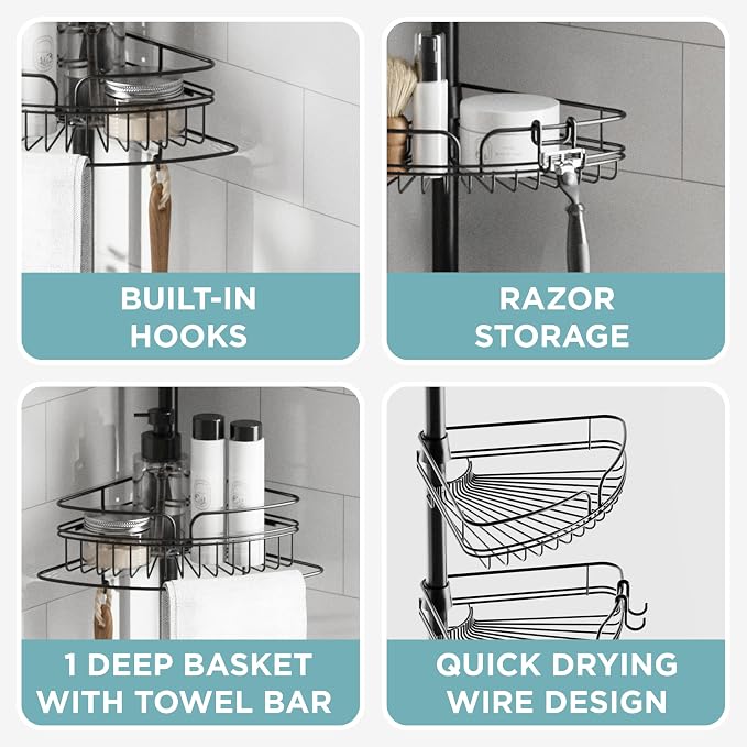 Zenna Home Tension Pole Shower Caddy Corner Organizer, Adjustable Standing - Image 6