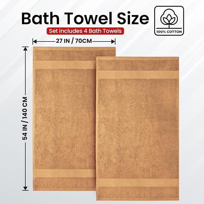 Infinitee Xclusives Luxury 100% Ring-Spun Cotton Bath Towels Set of 4 – Soft - Image 3