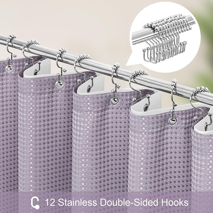 3 in 1 Extra Long Purple Shower Curtain Set-72 W x 84 H, Lavender Waffle and - Image 3