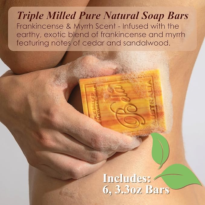 BELA Frankincense and Myrrh Soap 3.3 OZ Pack of 6, French Triple Milled Bar Soap - Image 2