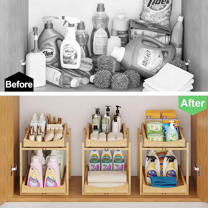 Bamboo Under Sink Organizer and Storage, 2 Pack Pull Out Cabinet Organization - Image 8