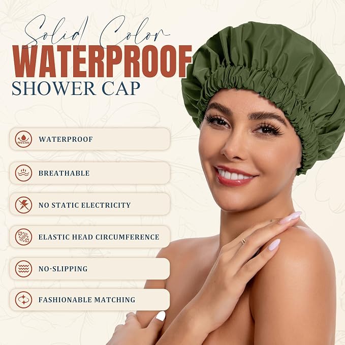 Reusable Shower Cap for Women, Stylish Large Waterproof Shower Bonnet Washable - Image 2