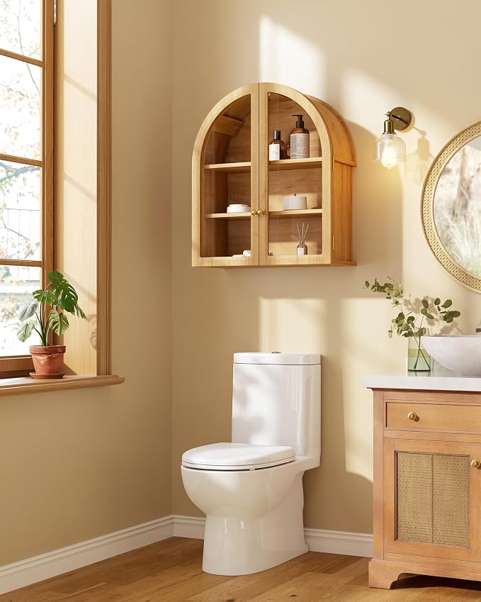 Small Arched Bathroom Wall Cabinet Modern Wooden Medicine Cabinet - Image 8