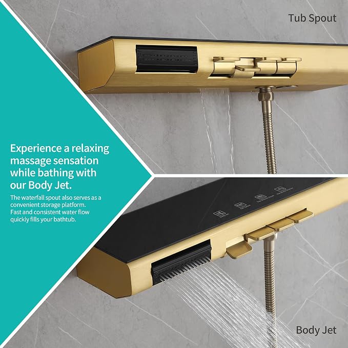 Brushed Gold Rain Shower System Combo: 10" Wall-Mounted Shower Fixtures - Image 3