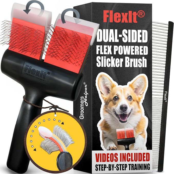 FlexIt Flexible Slicker Brush for Dogs by GroomersHelper