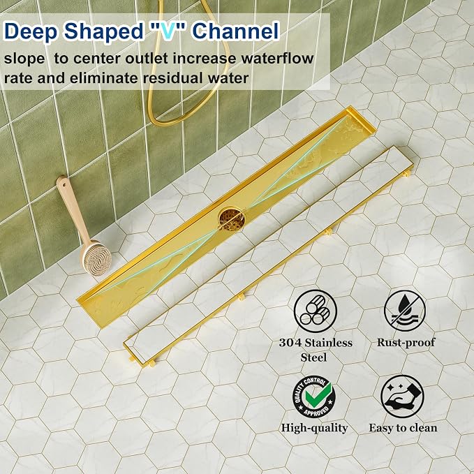 Neodrain 30-Inch Gold Linear Shower Drain - Image 4