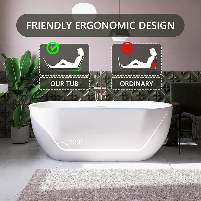 67" Free Standing Tub, Pure Acrylic Freestanding Bathtub, Stylish Stand Alone - Image 3