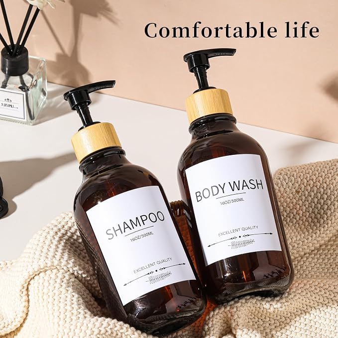 Shampoo and Conditioner Dispenser, 16.9oz Pump Bottles, Amber Shampoo Containers - Image 4