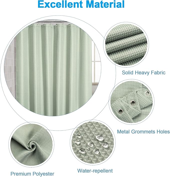 AmazerBath Waffle Stall Shower Curtain, Sage Green Shower Curtain Fabric - Image 3