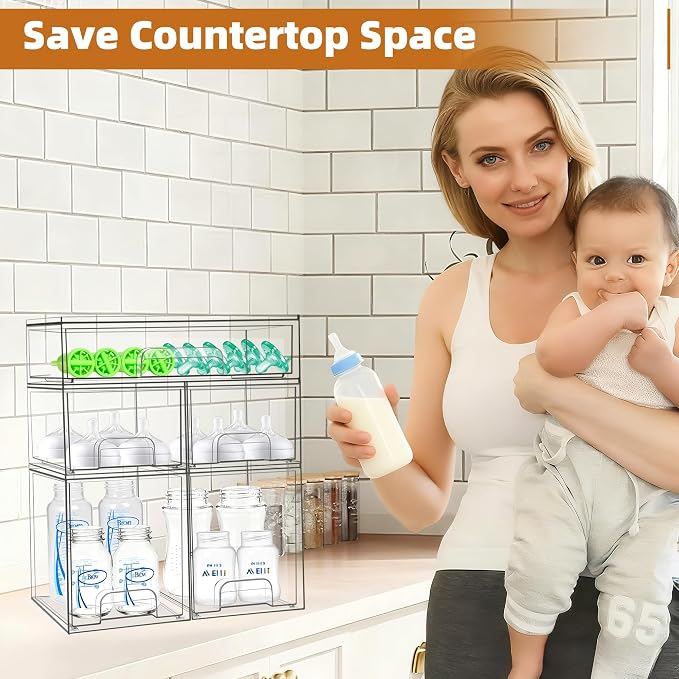 Baby Bottle Organizer, 5 Pack Stackable Storage Drawers - Image 2