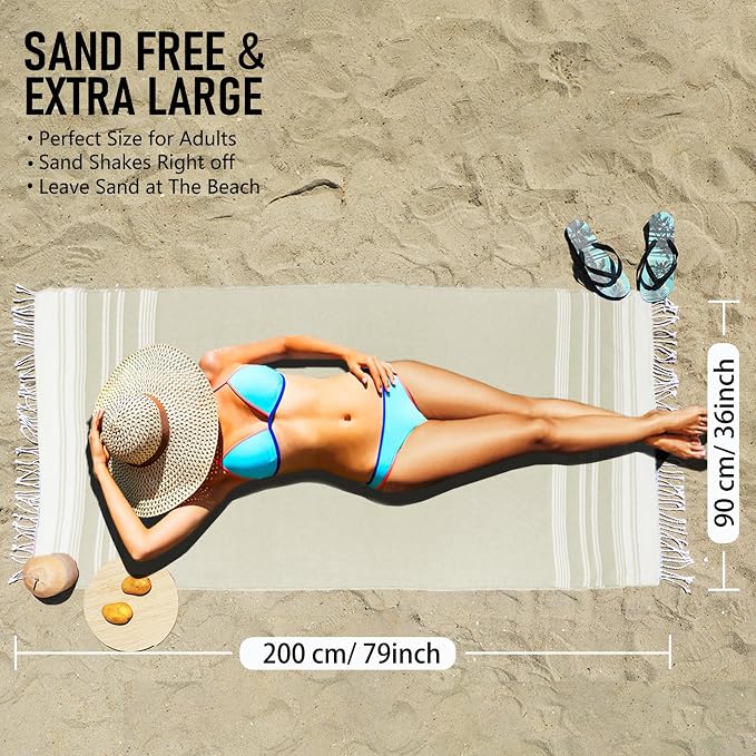 6 Pack Cotton Turkish Beach Towel Lightweight Thin Travel Vacation Essentials - Image 3