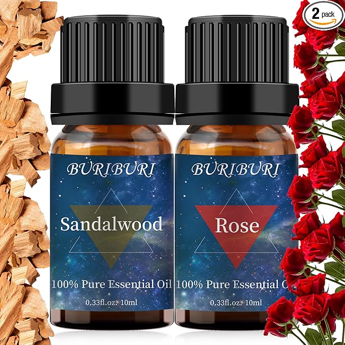 Rose and Sandalwood Essential Oil, 100% Pure, Organic Aromatherapy Essential by BURIBURI