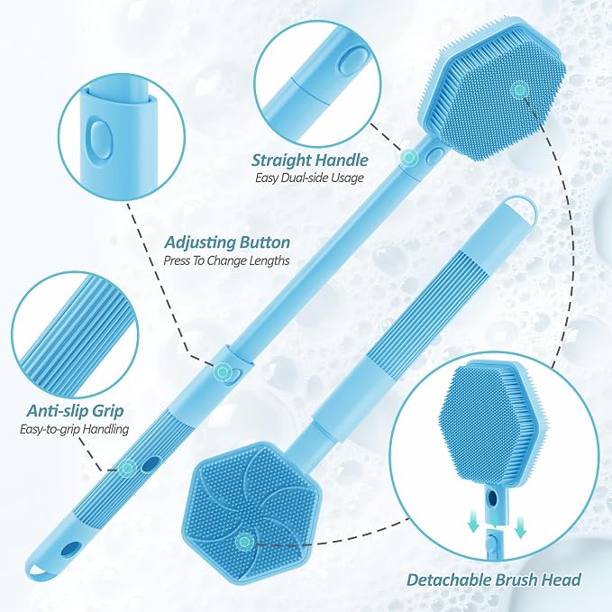 Silicone Back Scrubber for Shower, 3-Length Back Brush Bath Brush - Image 3