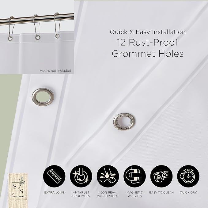 Stitch & Stone Shower Curtain Liner, Premium Medium Weight Durable Waterproof - Image 6