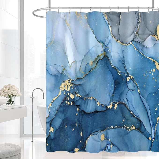 Blue Marble Shower Curtain, Modern Abstract Fabric Shower Curtains - Image 2