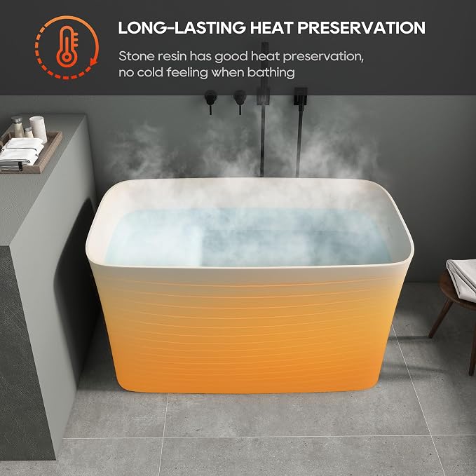 SJ Star&Jane 47" Solid Surface Freestanding Bathtub Japanese Soaking Tub Stone - Image 4