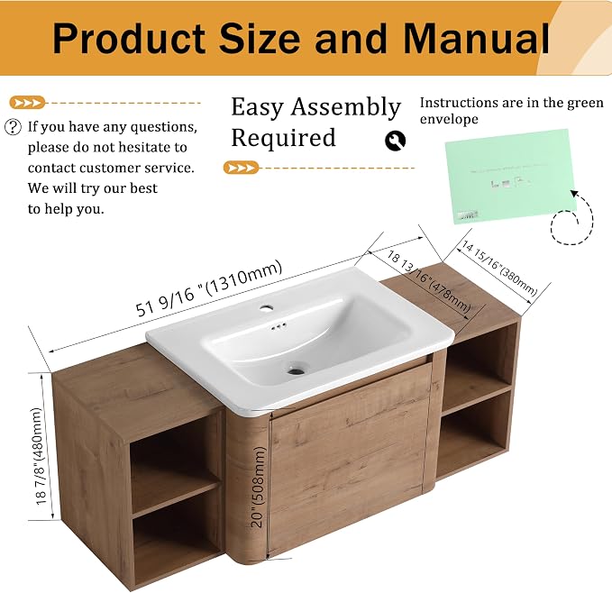 52 Inch Wall-Mounted Vanity - Image 2