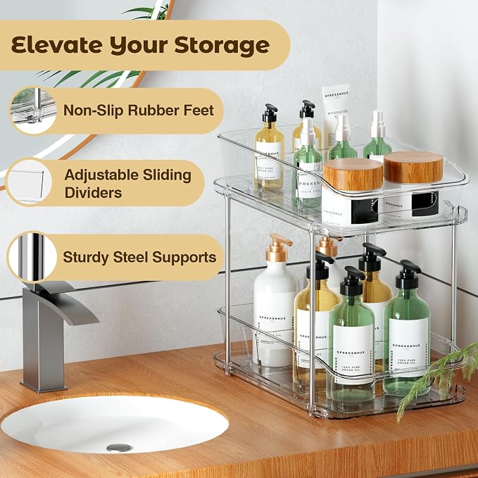 2 Tier Pull-Out Organizer for Bathroom Kitchen, Under Sink Storage - Image 3