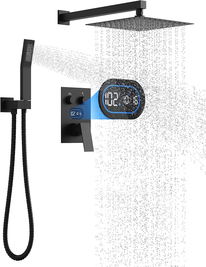 Push Button Diverter Shower Faucet Set, Hydro Power Temperature Display by DesignedforaSpa-LikeShower