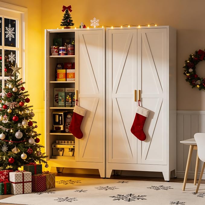 Metal Kitchen Pantry Cabinet, Rustic Freestanding Cupboard - Image 9