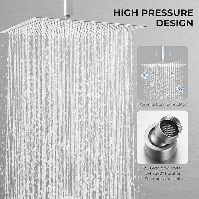 Oversize Rain Shower Head, Ultra Thin 16 Inch Square Stainless Steel Rainfall - Image 2