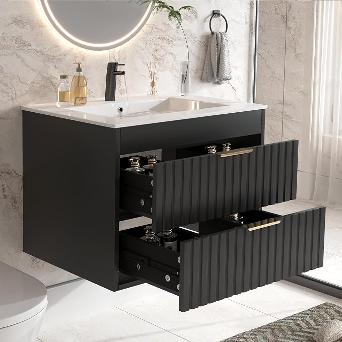 24" Bathroom Vanity with Sink, Floating Bathroom Vanity with 2 Fluted Drawers & by Unknown