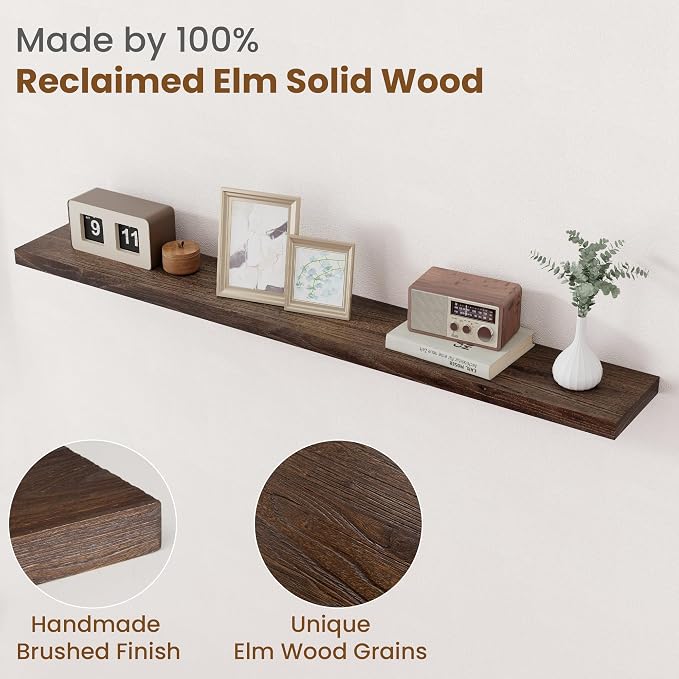 Floating Shelves for Wall Decor, 8 Inch Deep Rustic Solid Elm Wood Floating - Image 3