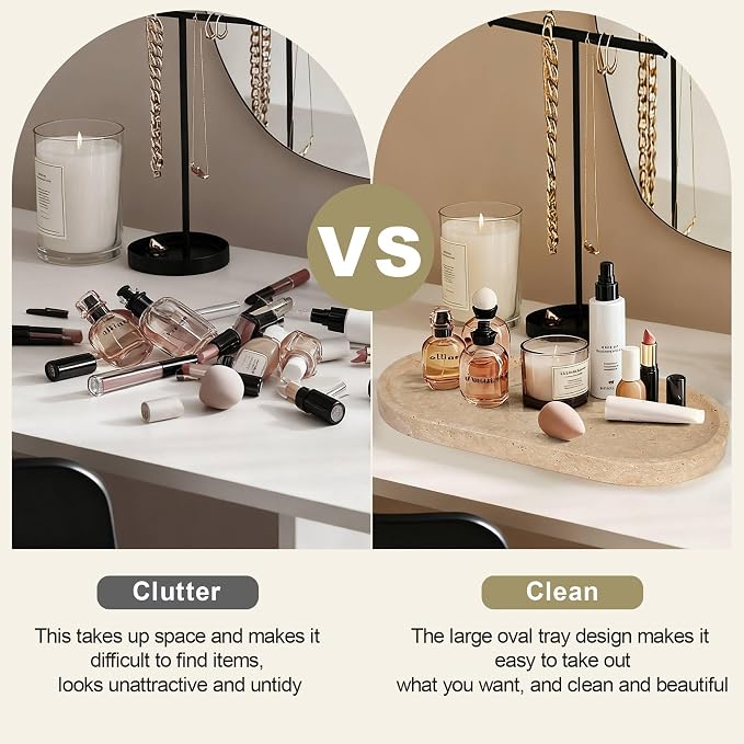 Natural Travertine Vanity Tray for Bathroom Countertop, Marble Tray for Jewelry - Image 4