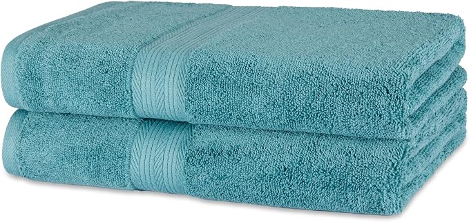 Amazon Basics Fade-Resistant 100% Cotton Bath Towel, 2 Pack, Teal Green by AmazonBasics