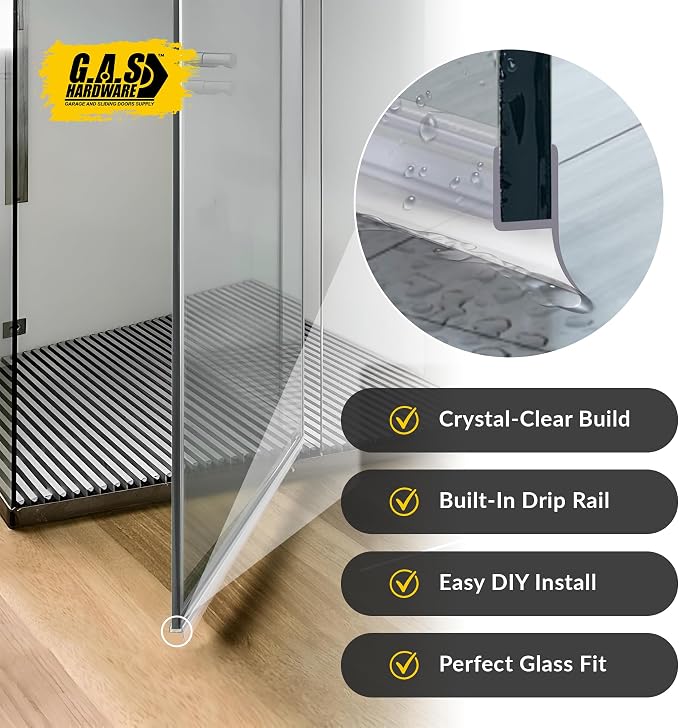 1/2" Frameless Shower Door Seal – H-Type 22.5" Ultra-Clear Bottom & Side Drip - Image 3